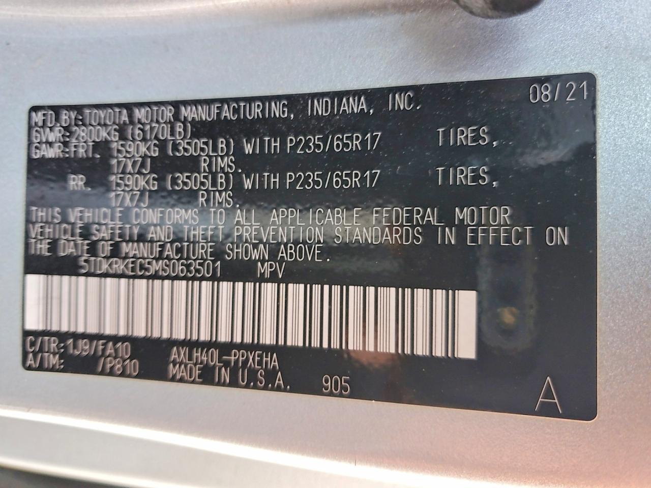 2021 TOYOTA SIENNA LE photo 13