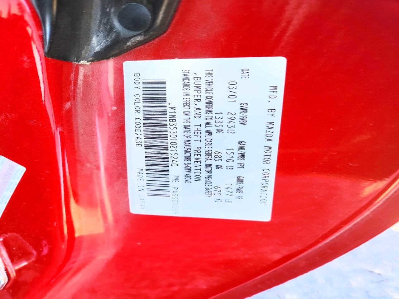 2001 MAZDA MX-5 MIATA BASE photo 12
