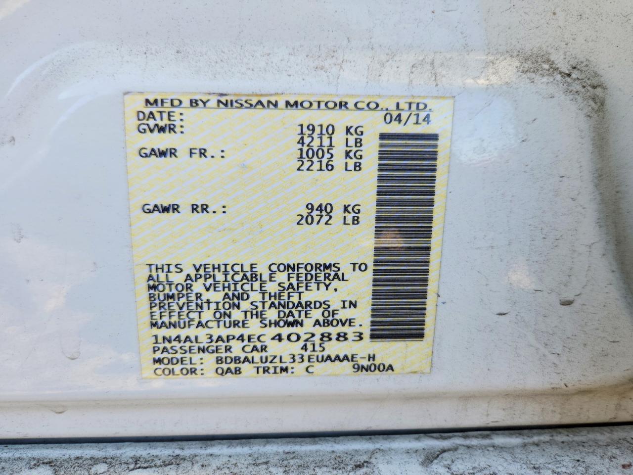 2014 NISSAN ALTIMA 2.5 photo 12