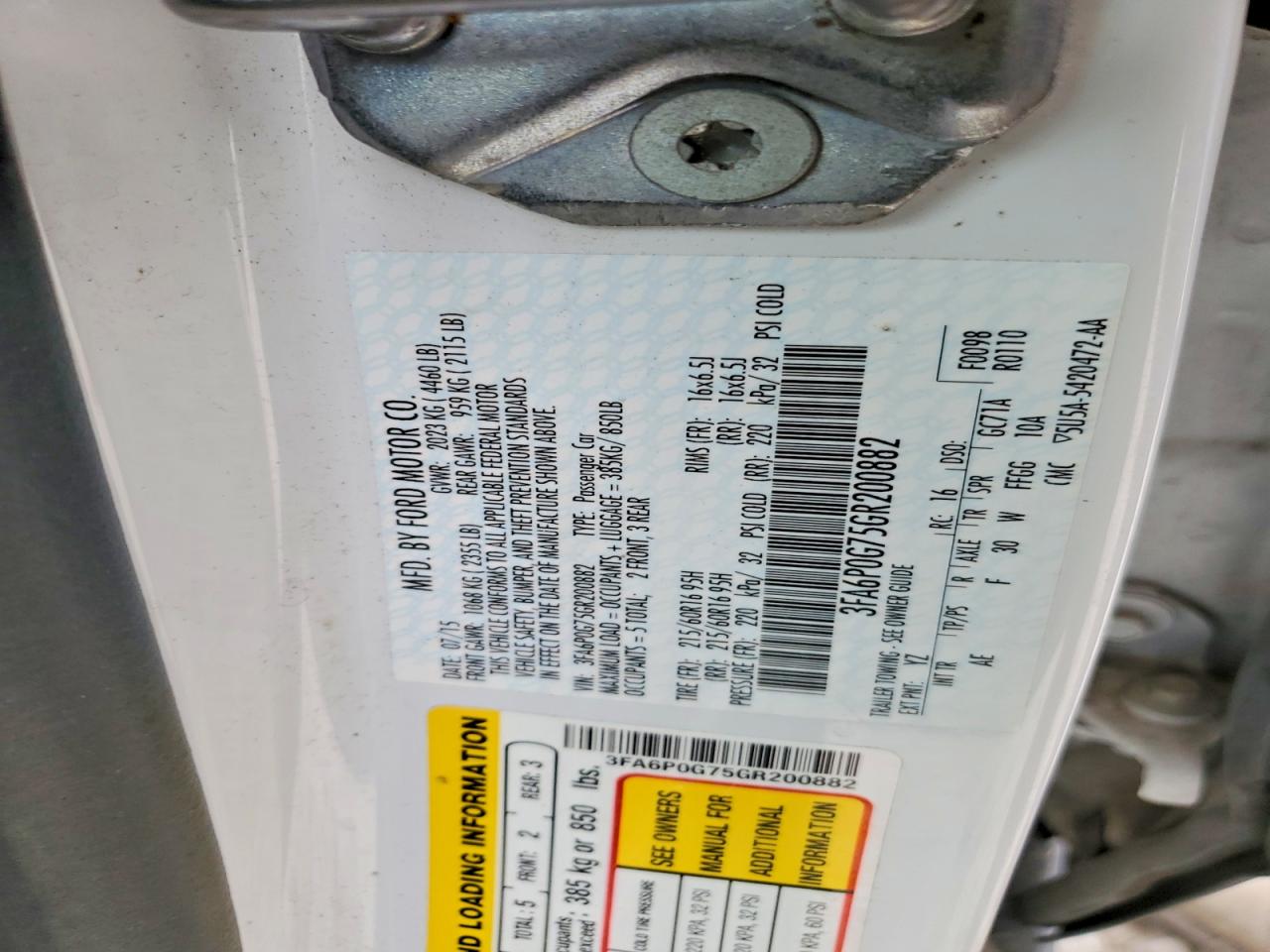 2016 FORD FUSION S photo 12