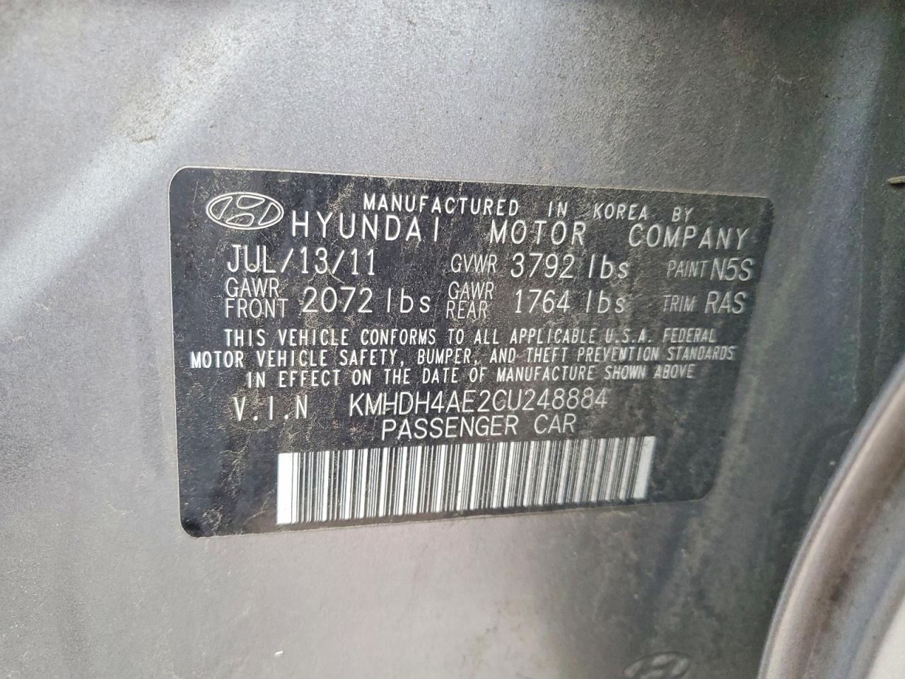 2012 HYUNDAI ELANTRA GLS photo 12