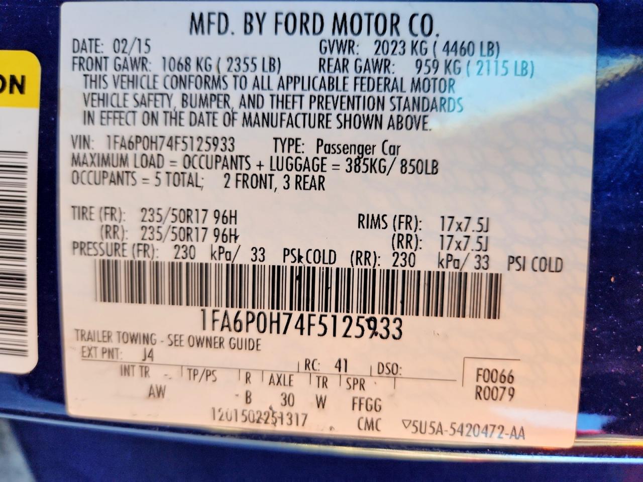 2015 FORD FUSION SE photo 12