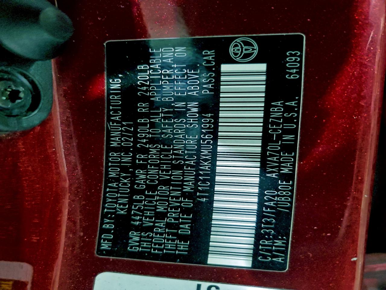2021 TOYOTA CAMRY LE photo 34