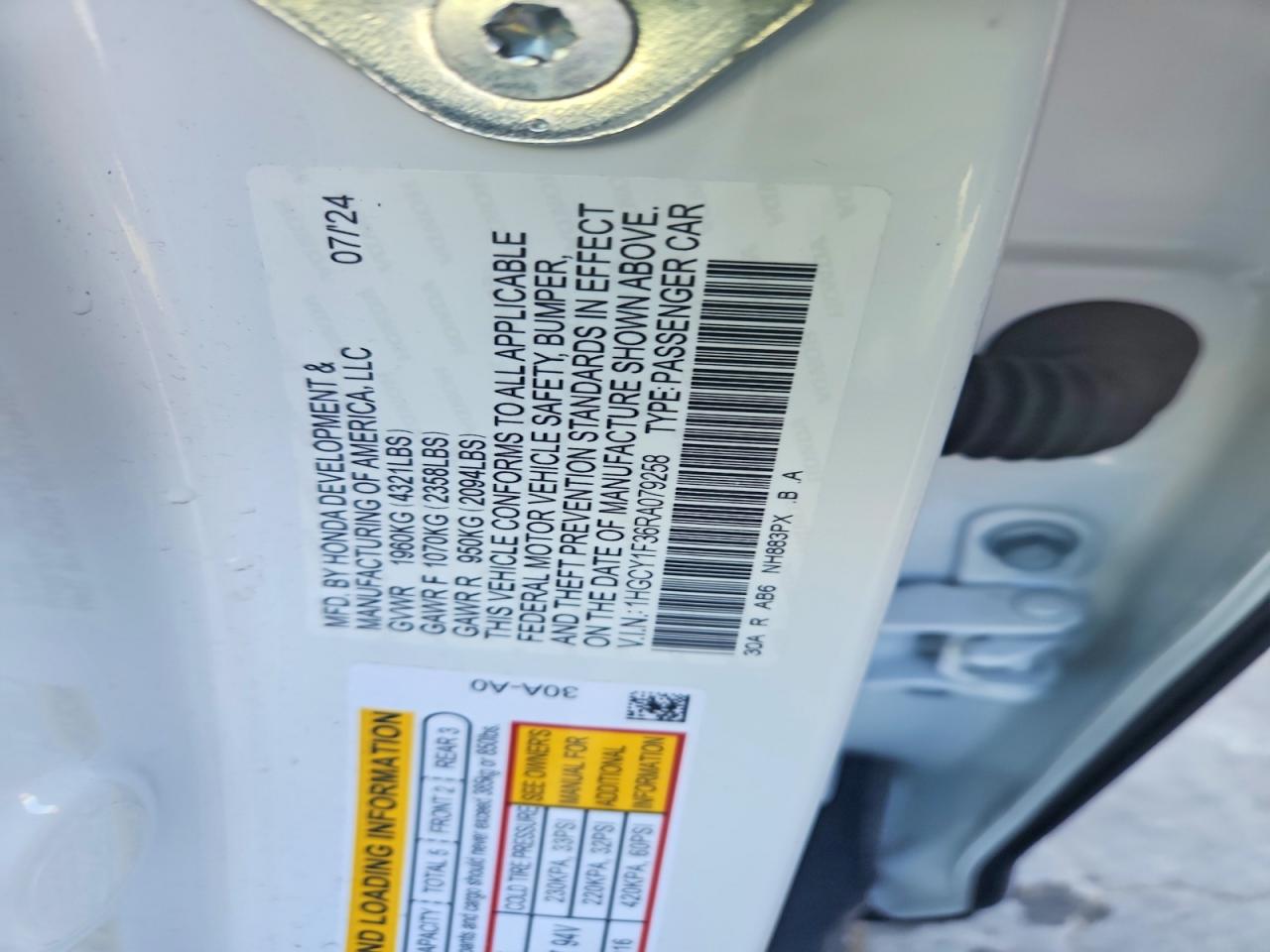 2024 HONDA ACCORD EX photo 12