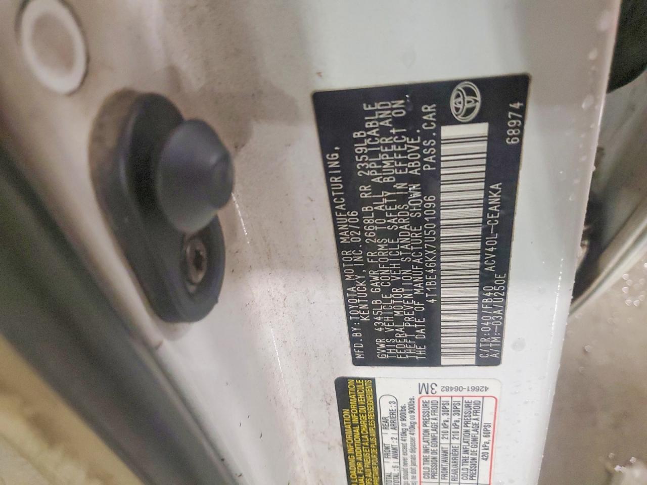 2007 TOYOTA CAMRY LE photo 12