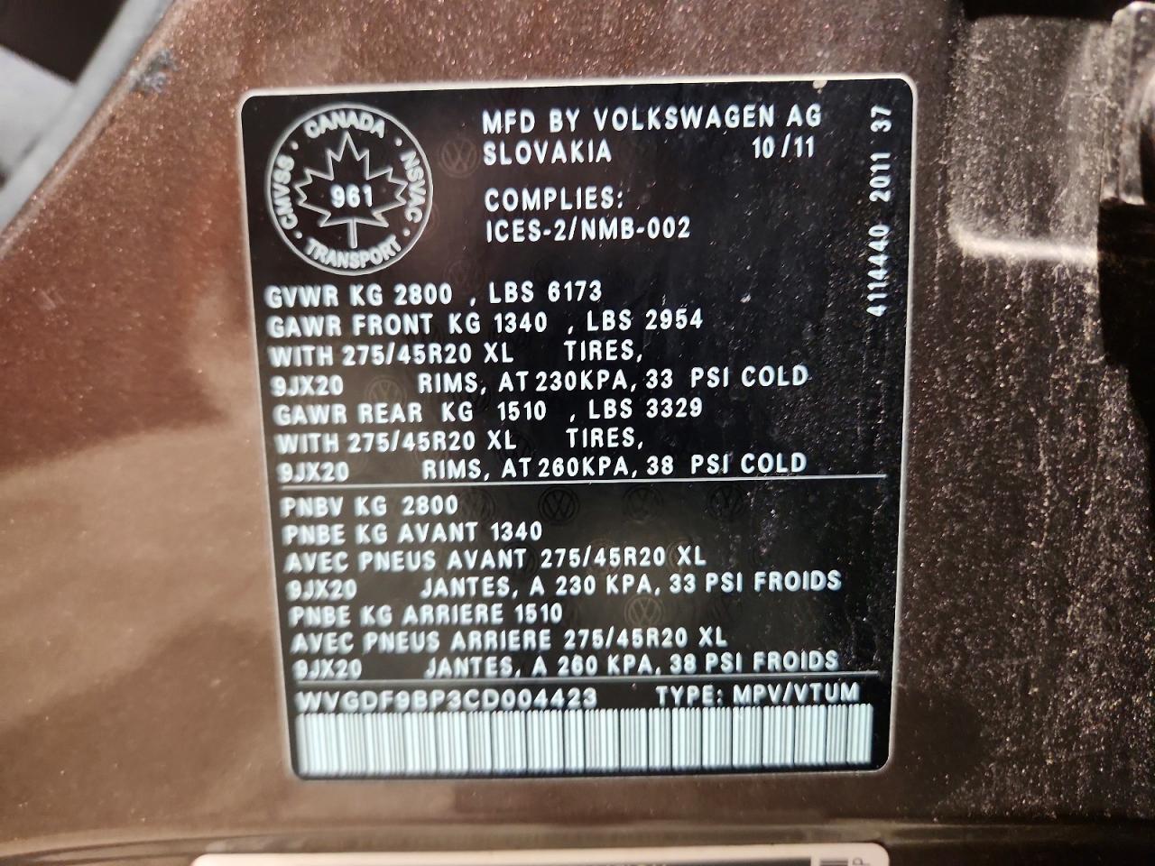 2012 VOLKSWAGEN TOUAREG V6 photo 13
