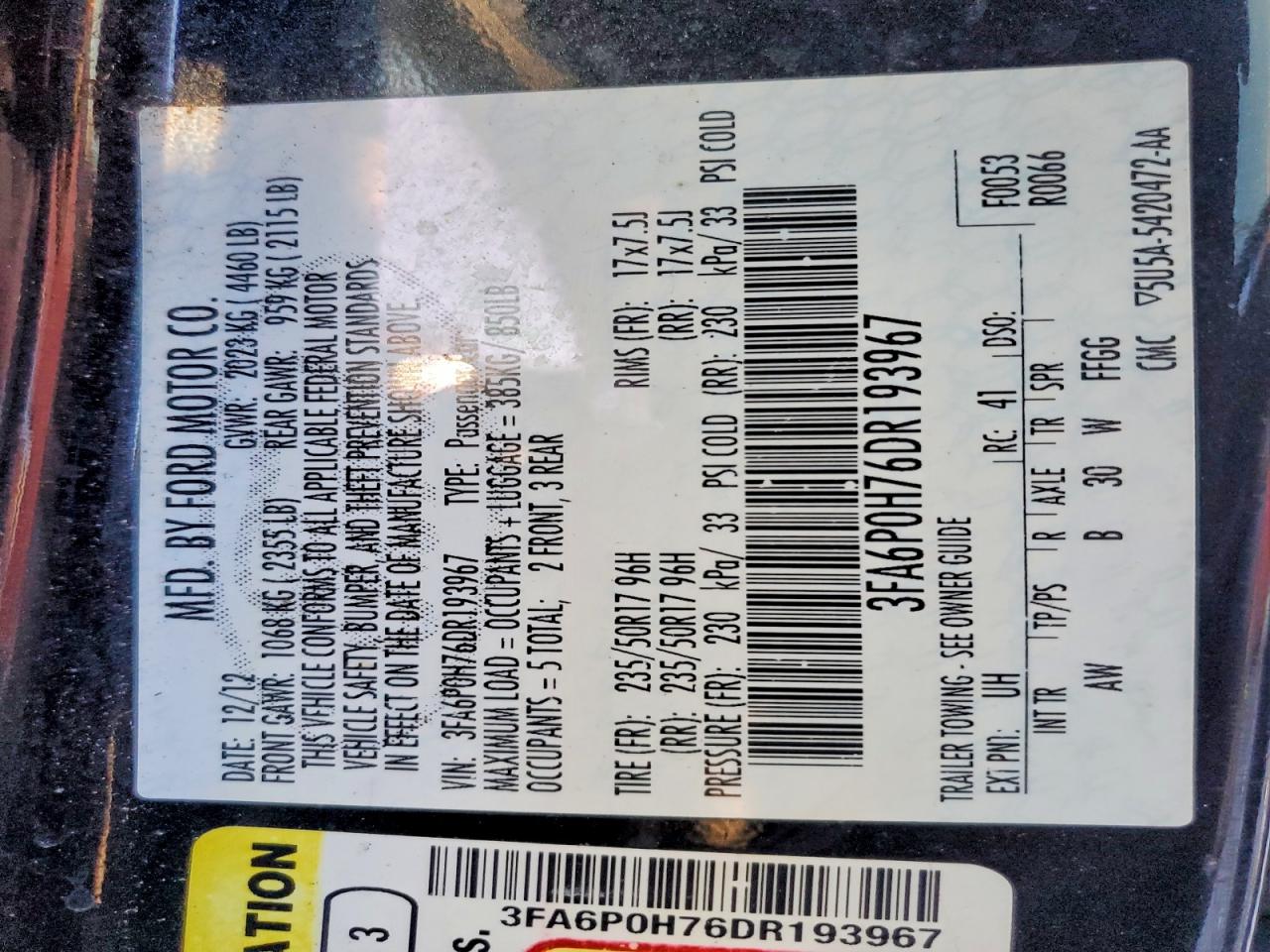 2013 FORD FUSION SE photo 12