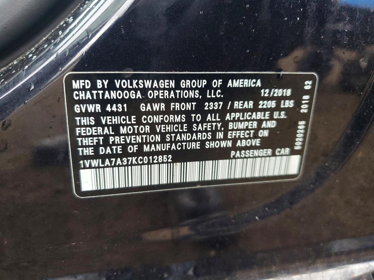 2019 VOLKSWAGEN PASSAT WOLFSBURG photo 12