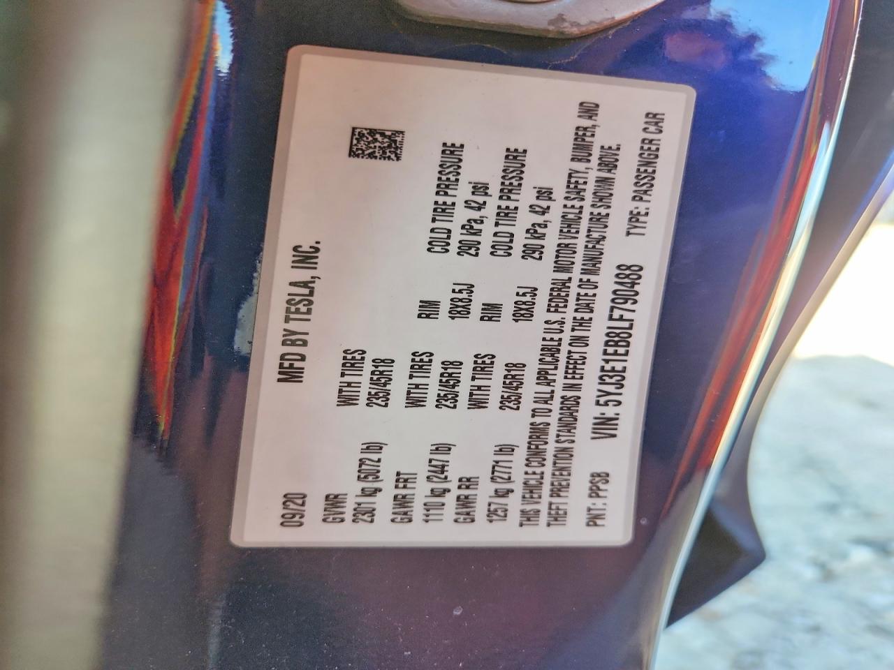 2020 TESLA MODEL 3 photo 12