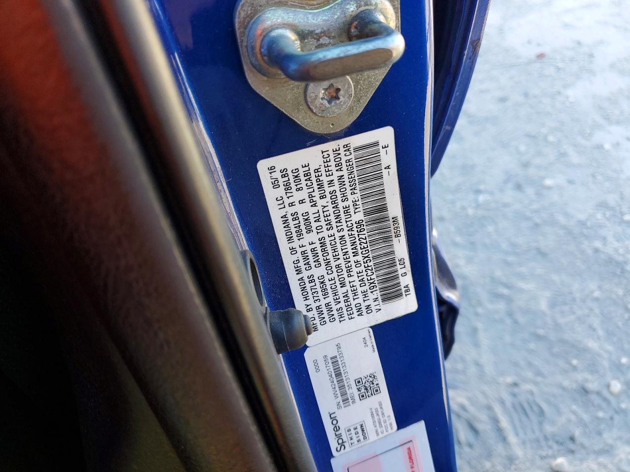 2016 HONDA CIVIC LX photo 12