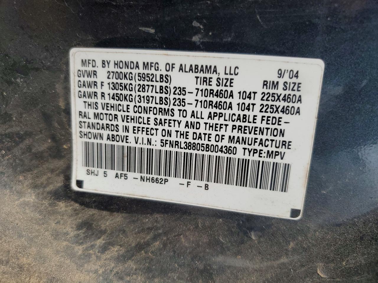 2005 HONDA ODYSSEY TOURING photo 13