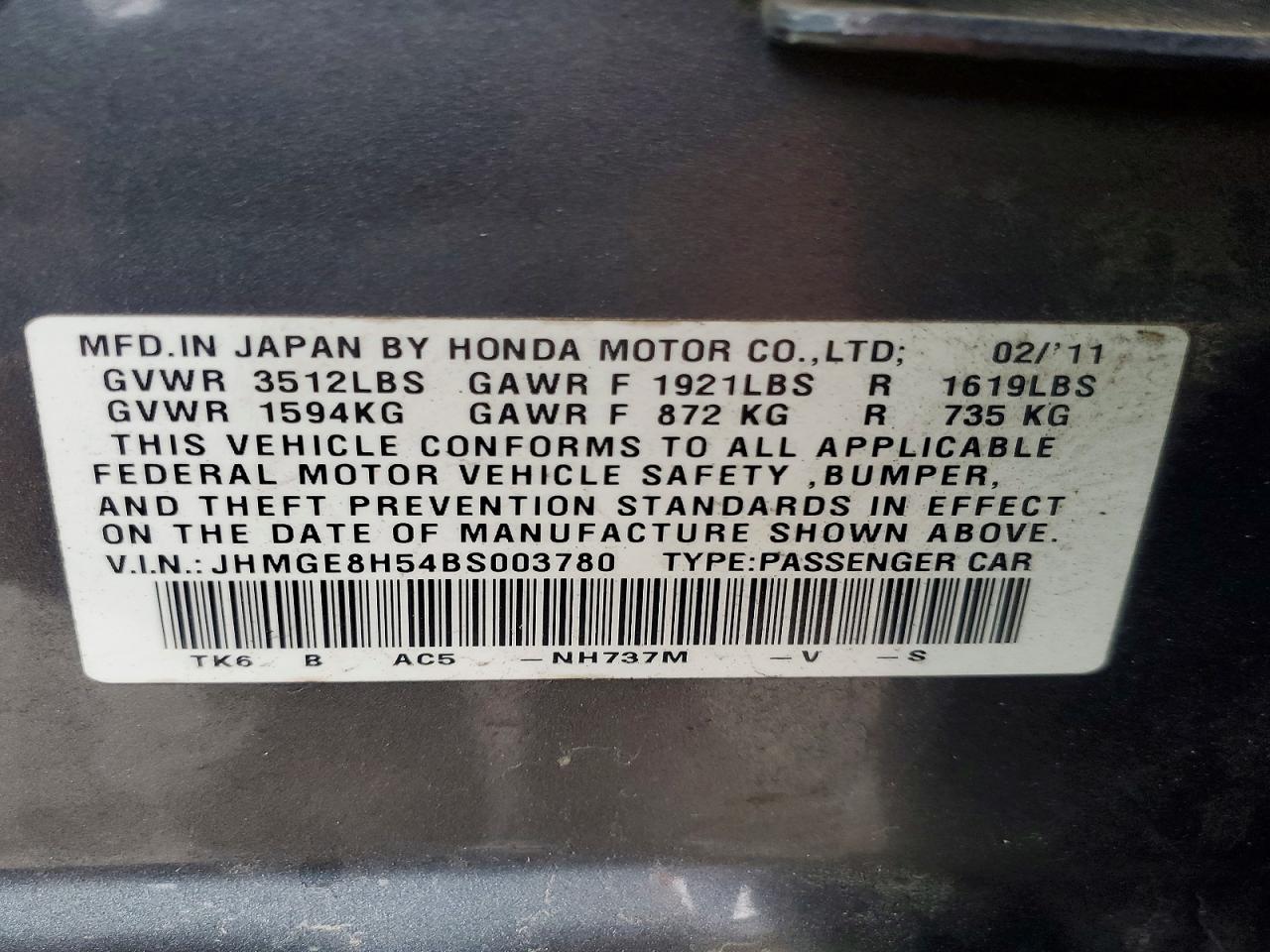 2011 HONDA FIT SPORT photo 13