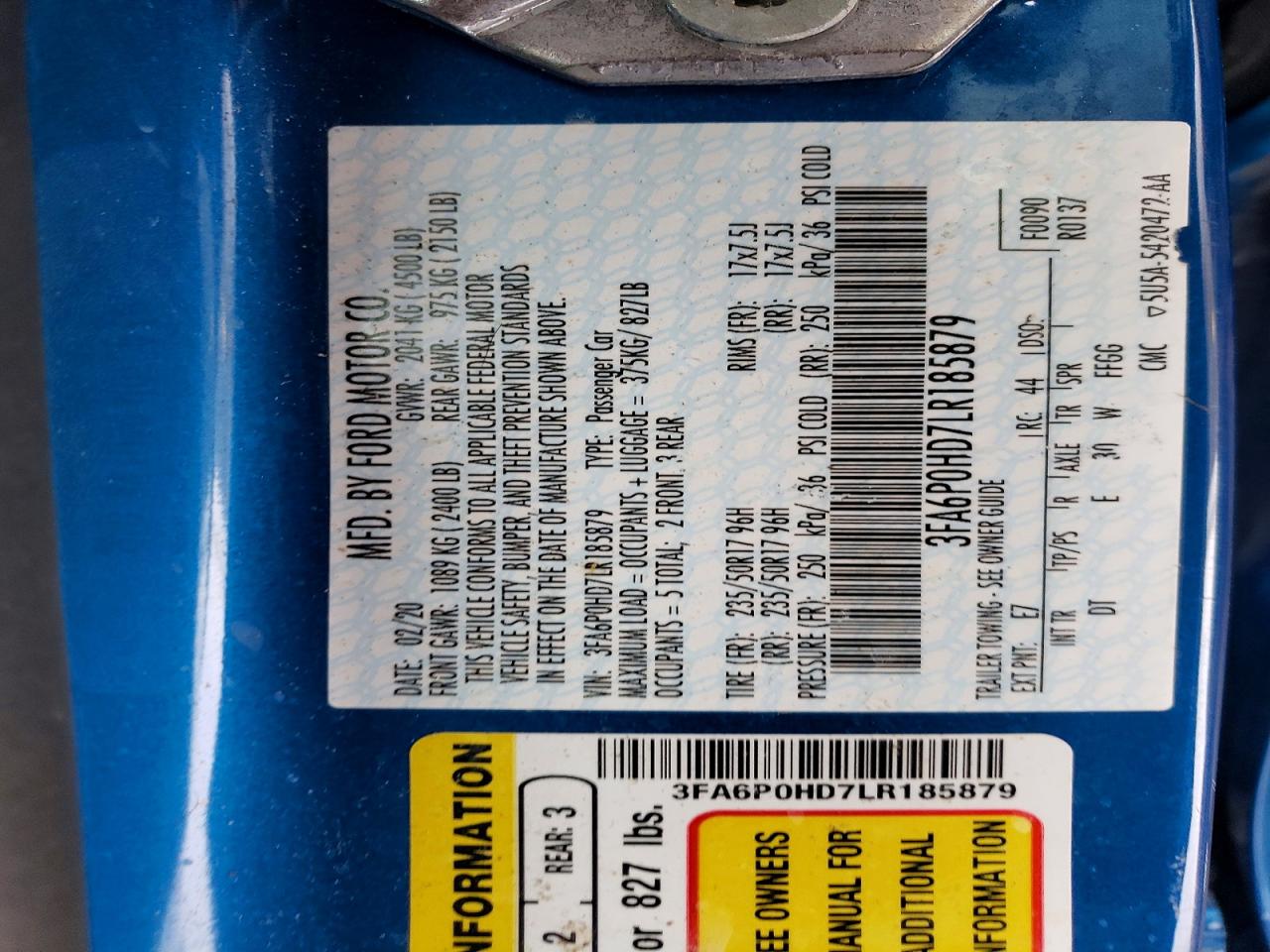 2020 FORD FUSION SE photo 12