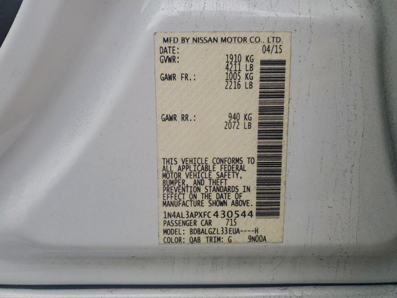 2015 NISSAN ALTIMA 2.5 photo 12