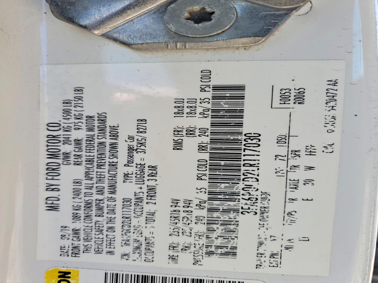 2020 FORD FUSION SEL photo 12