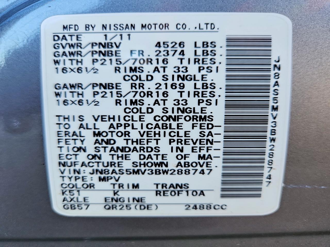 2011 NISSAN ROGUE S photo 13