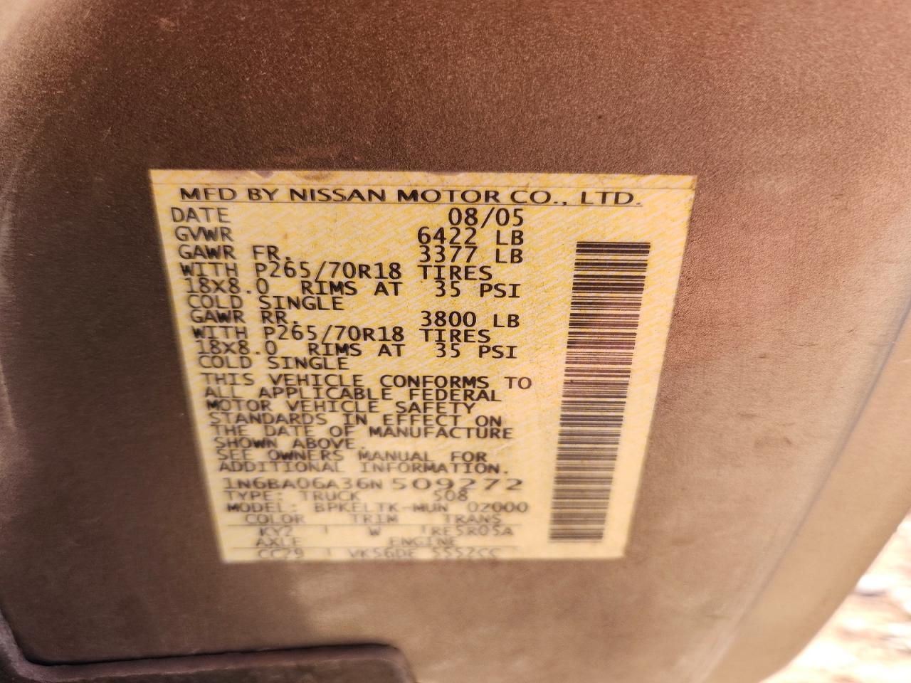 2006 NISSAN TITAN XE photo 12