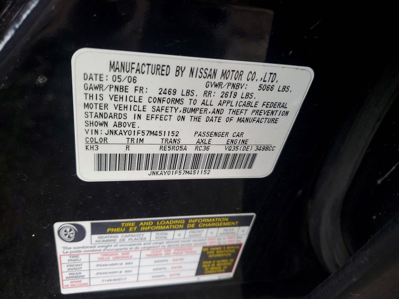 2007 INFINITI M35 BASE photo 12