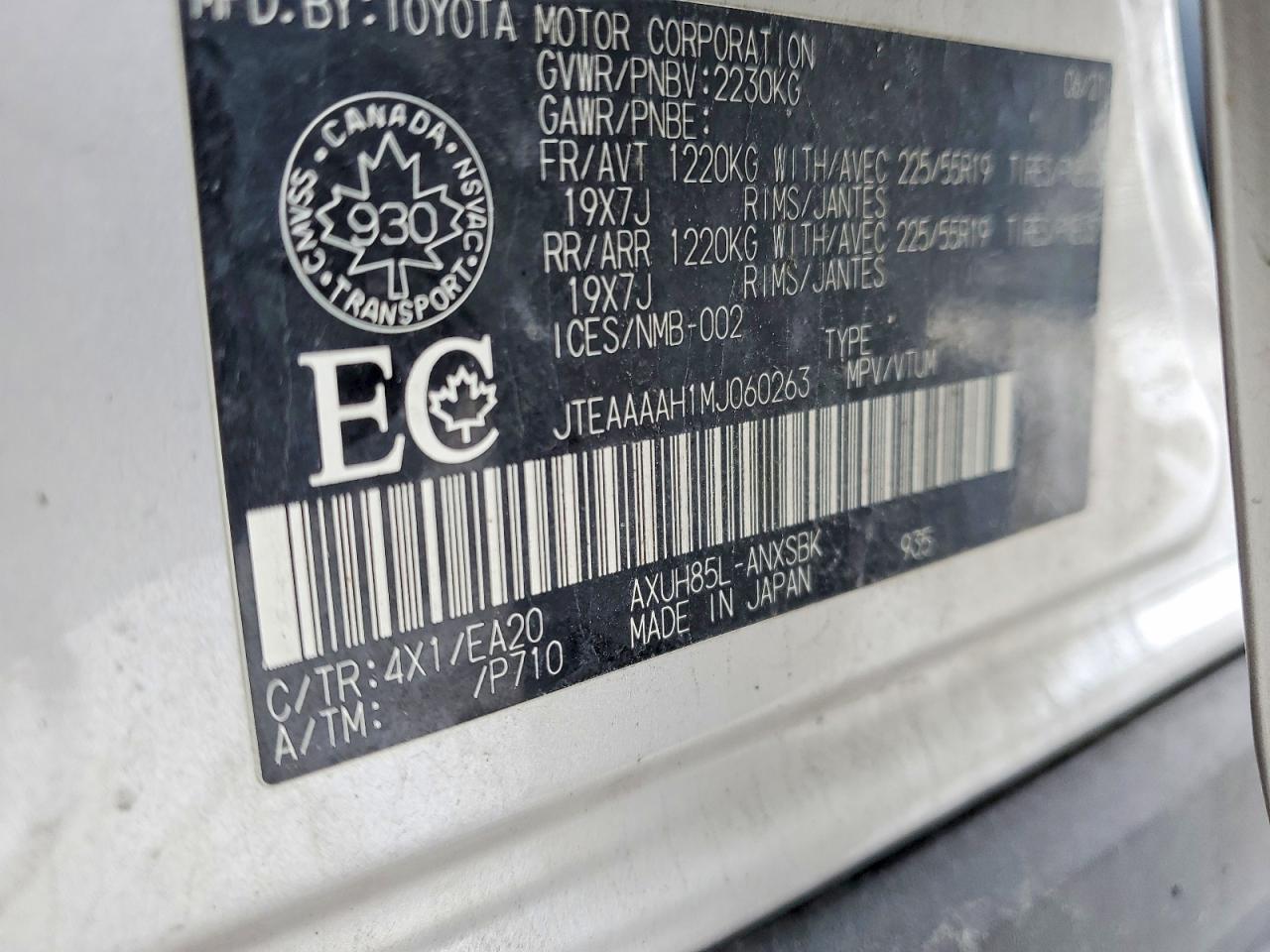 2021 TOYOTA VENZA photo 12