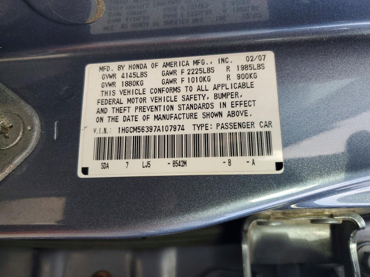 2007 HONDA ACCORD SE photo 13