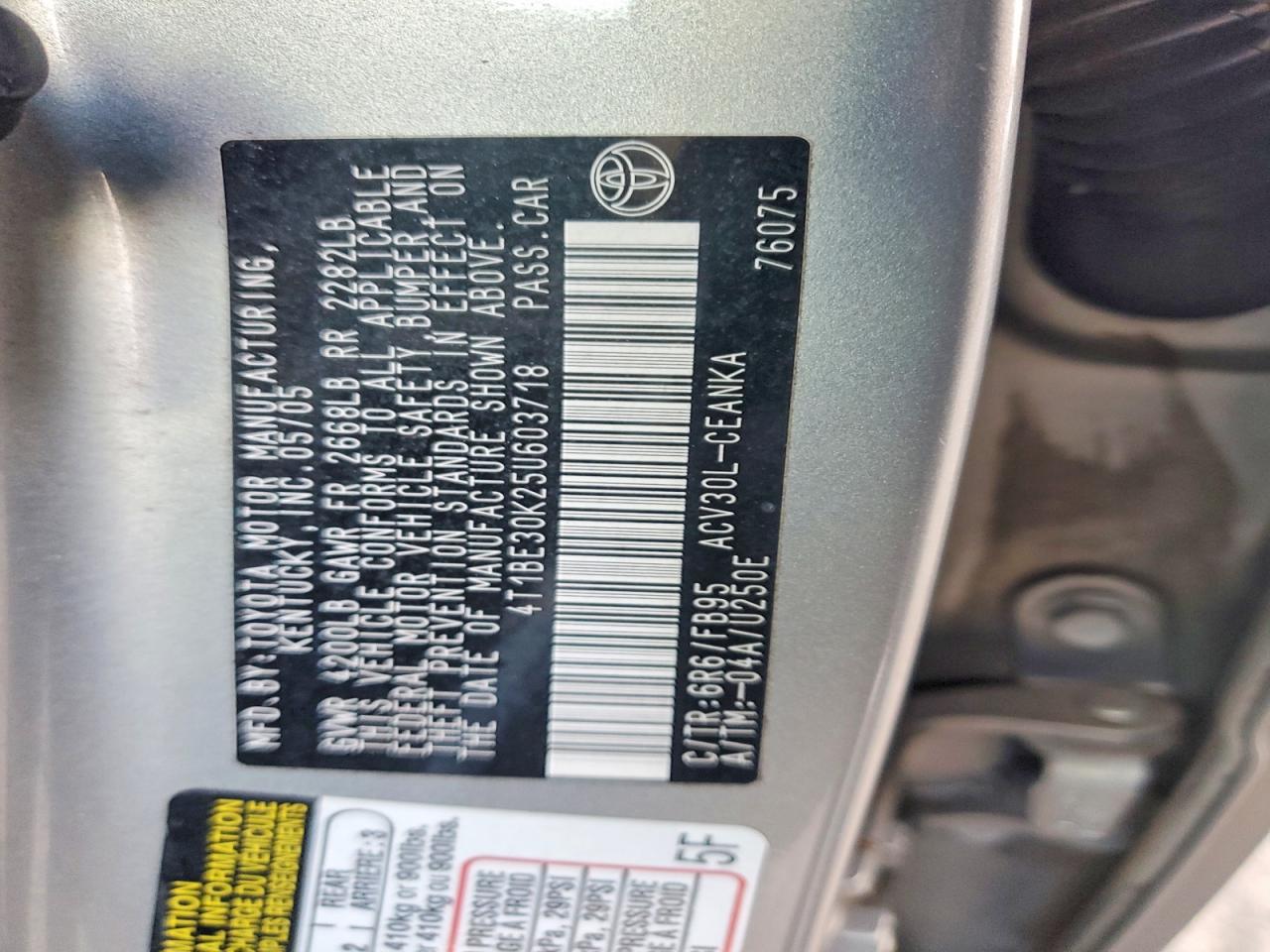 2005 TOYOTA CAMRY LE photo 12