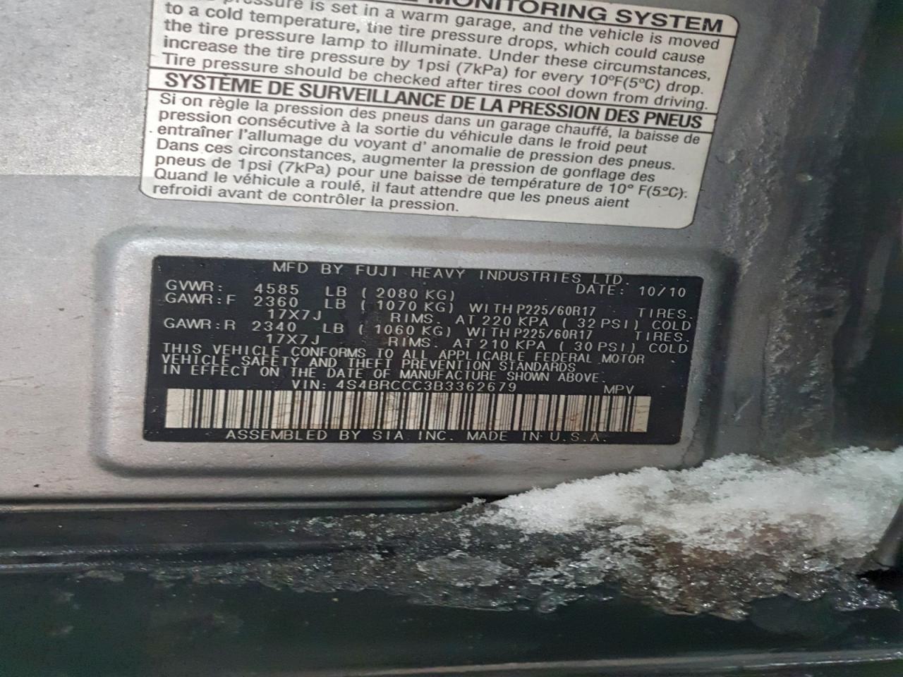 2011 SUBARU OUTBACK 2.5I PREMIUM photo 13
