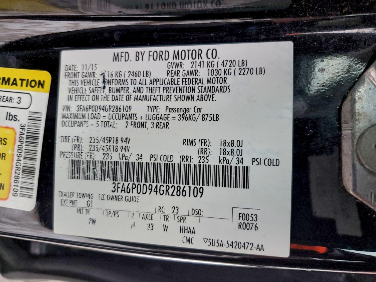2016 FORD FUSION TITANIUM photo 12