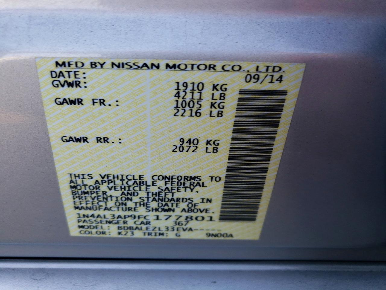 2015 NISSAN ALTIMA 2.5 photo 12