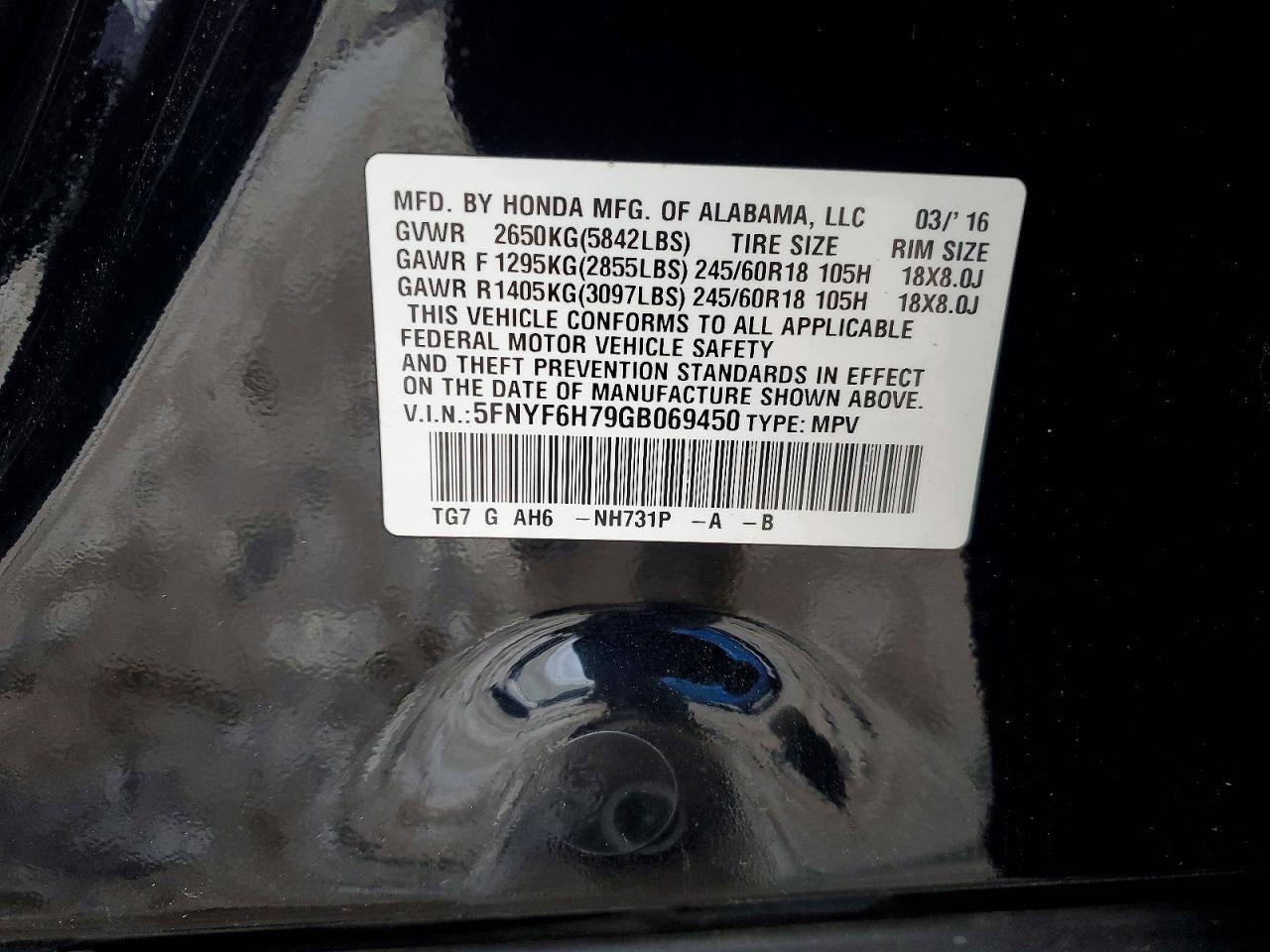 2016 HONDA PILOT EXLN photo 13