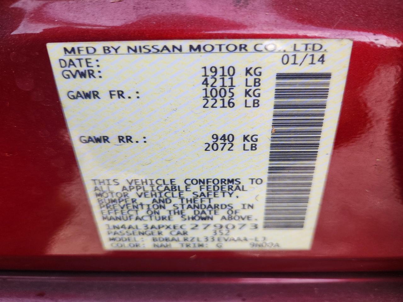 2014 NISSAN ALTIMA 2.5 photo 12
