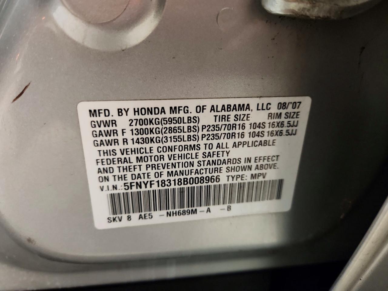 2008 HONDA PILOT SE photo 13