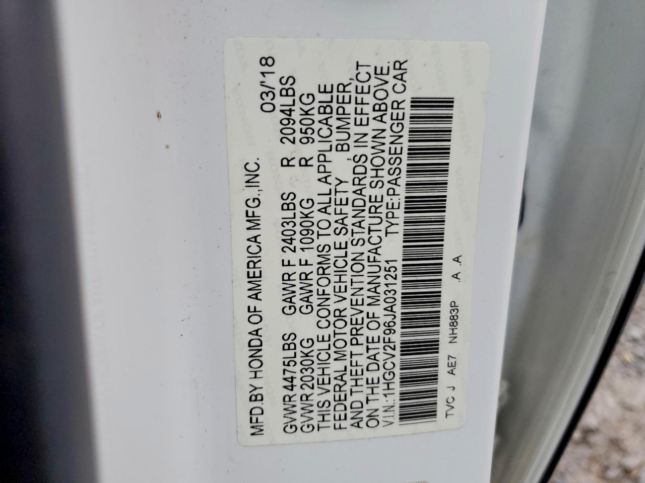 2018 HONDA ACCORD TOURING photo 12