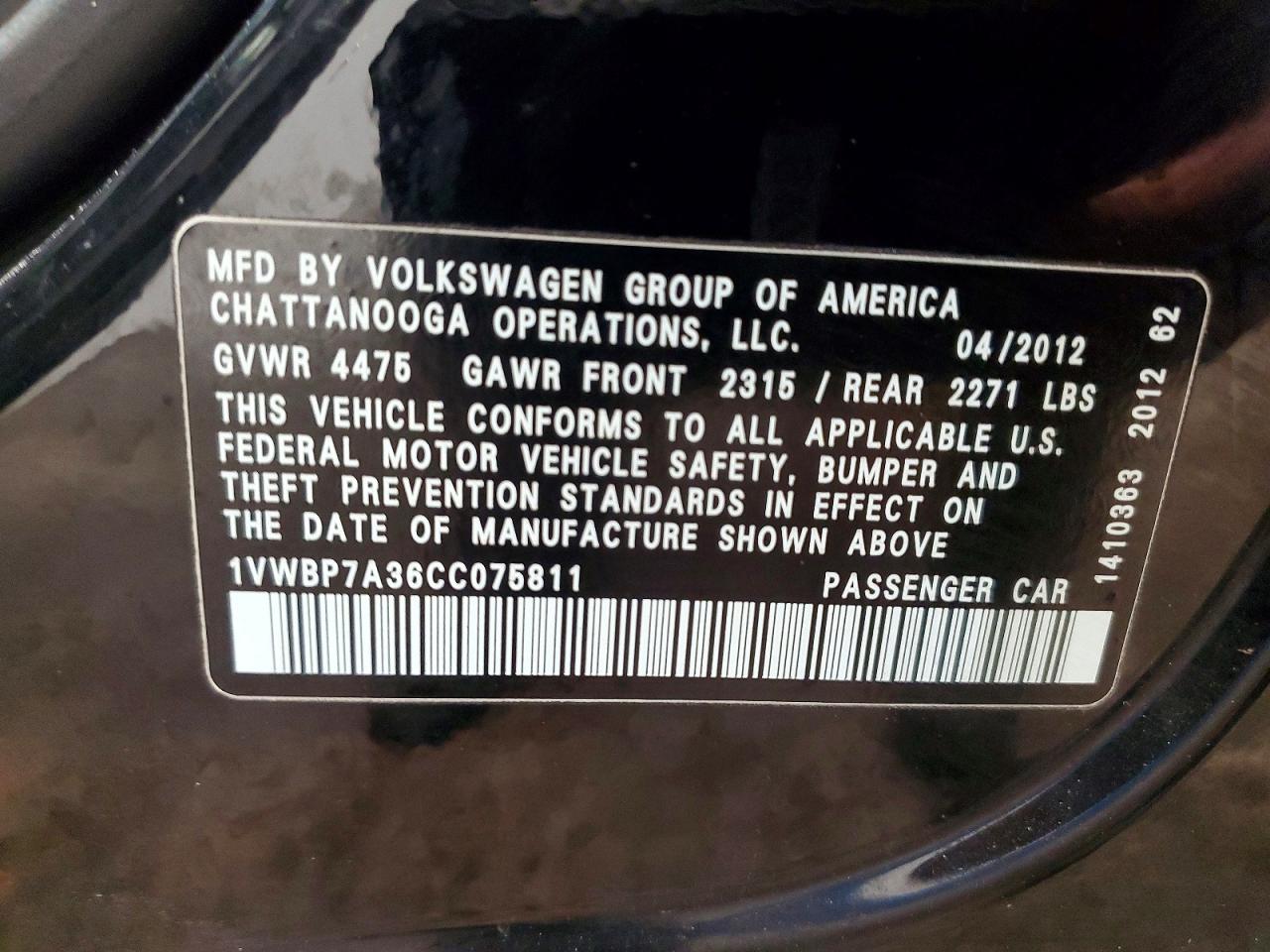 2012 VOLKSWAGEN PASSAT SE photo 12