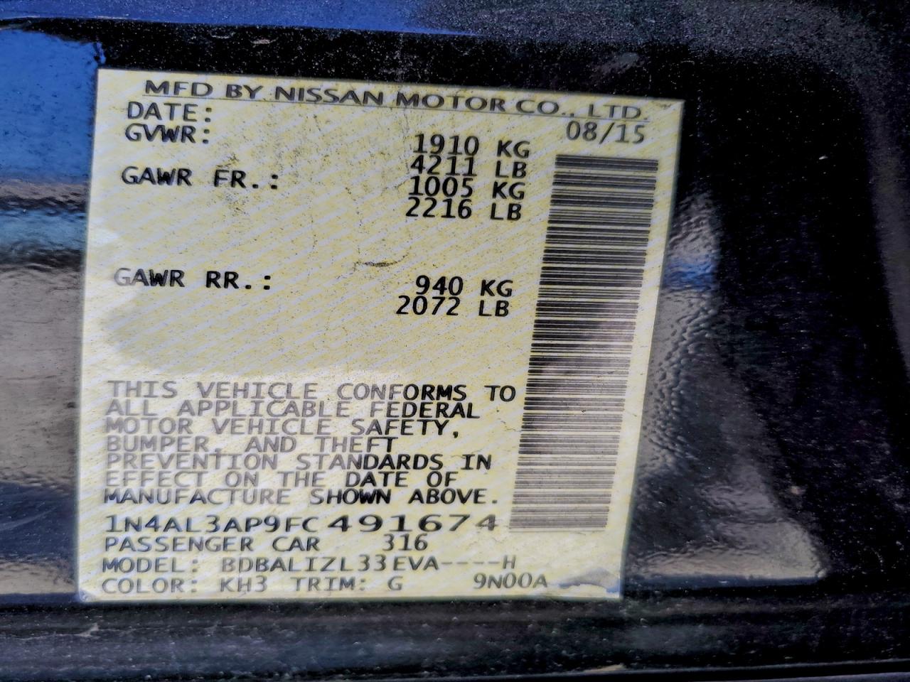 2015 NISSAN ALTIMA 2.5 photo 12