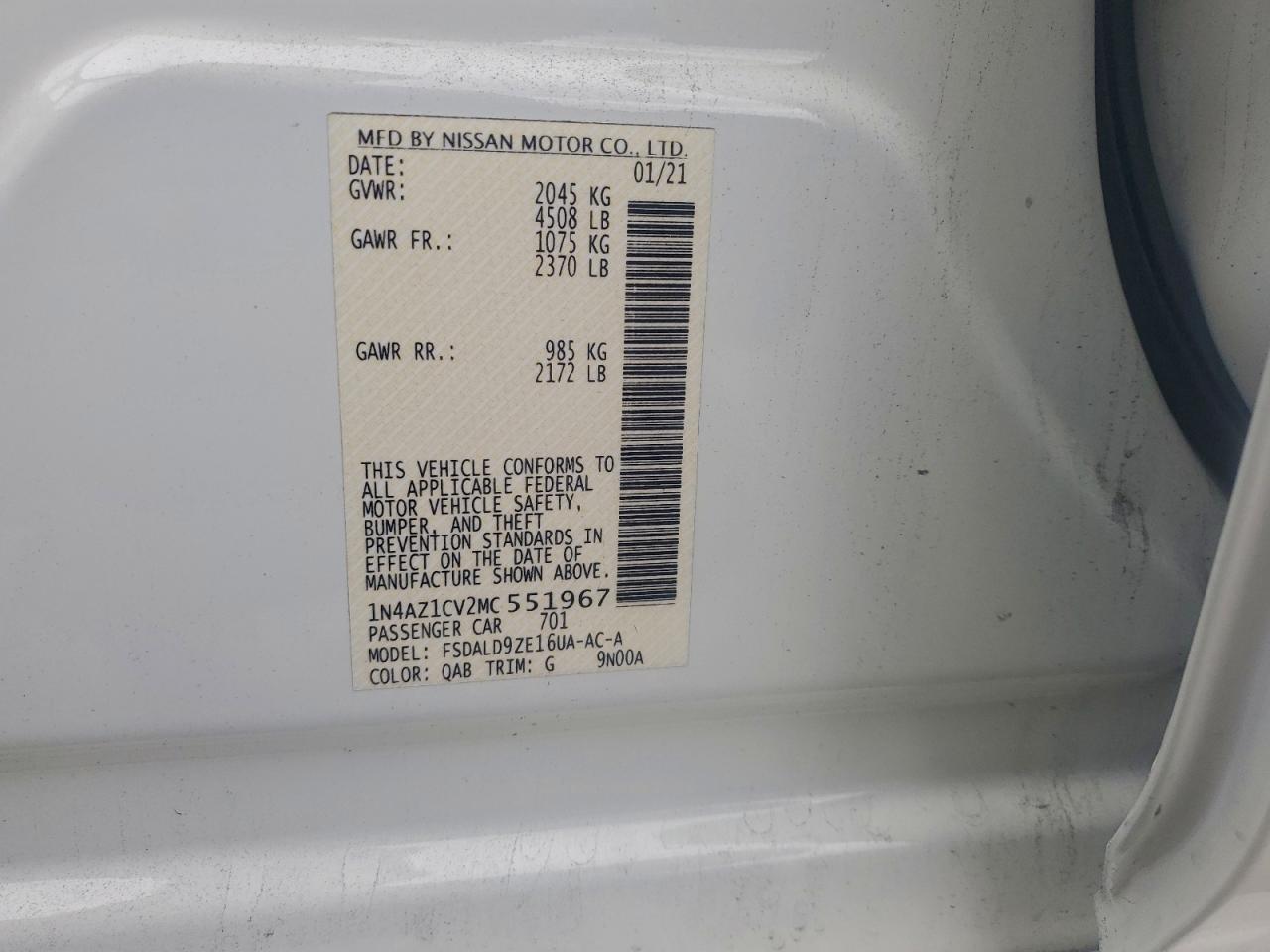 2021 NISSAN LEAF SV photo 12