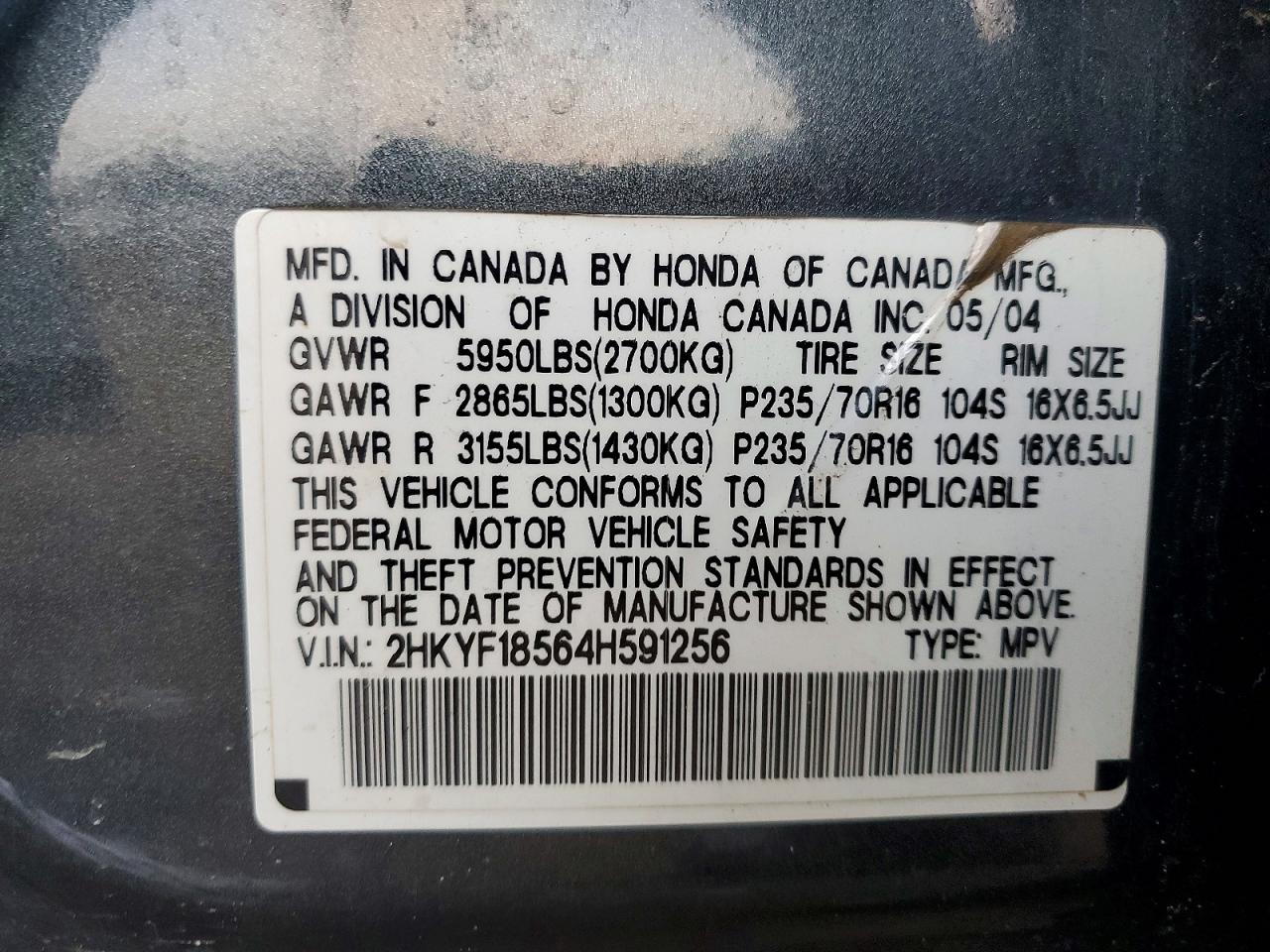 2004 HONDA PILOT EXL photo 13