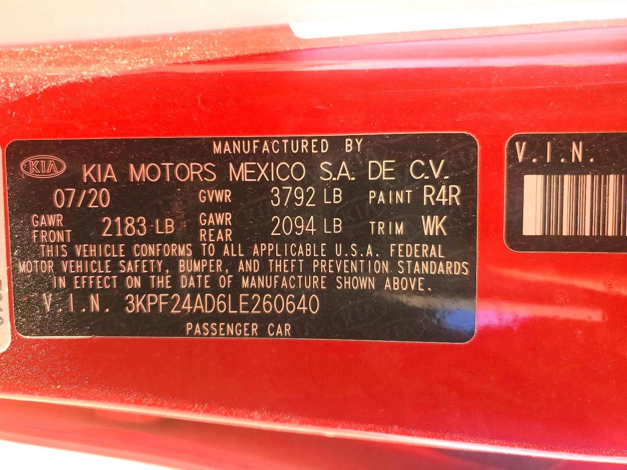 2020 KIA FORTE FE photo 12