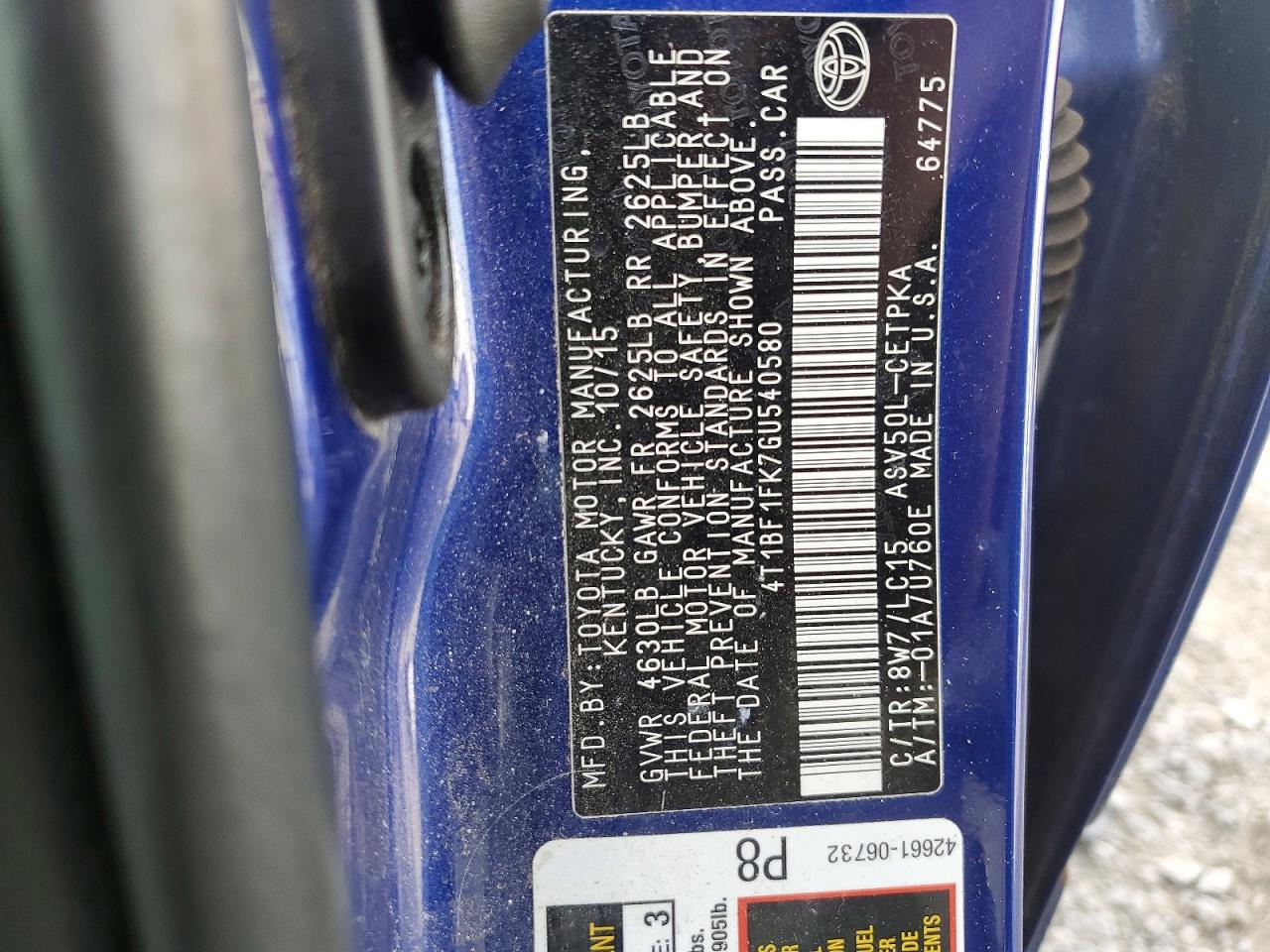 2016 TOYOTA CAMRY LE photo 12