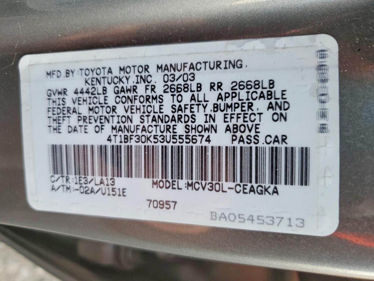 2003 TOYOTA CAMRY LE photo 12