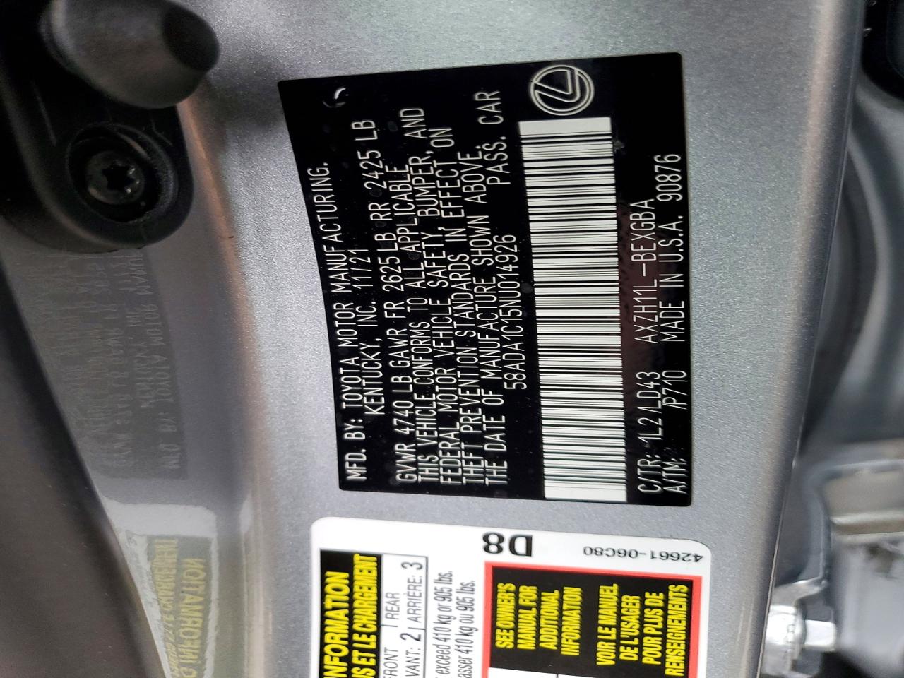 2022 LEXUS ES 300H BASE photo 12
