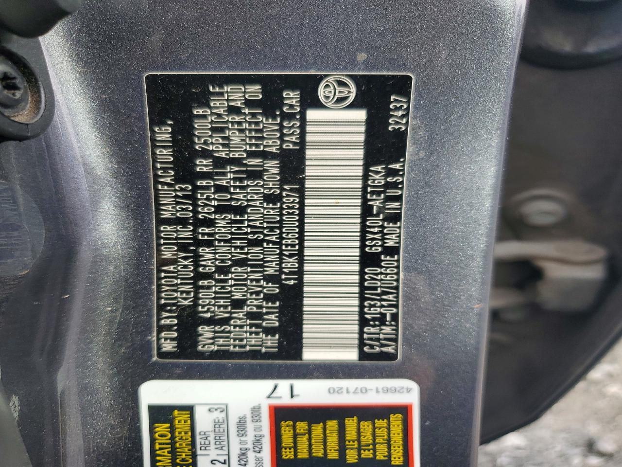 2013 TOYOTA AVALON BASE photo 12
