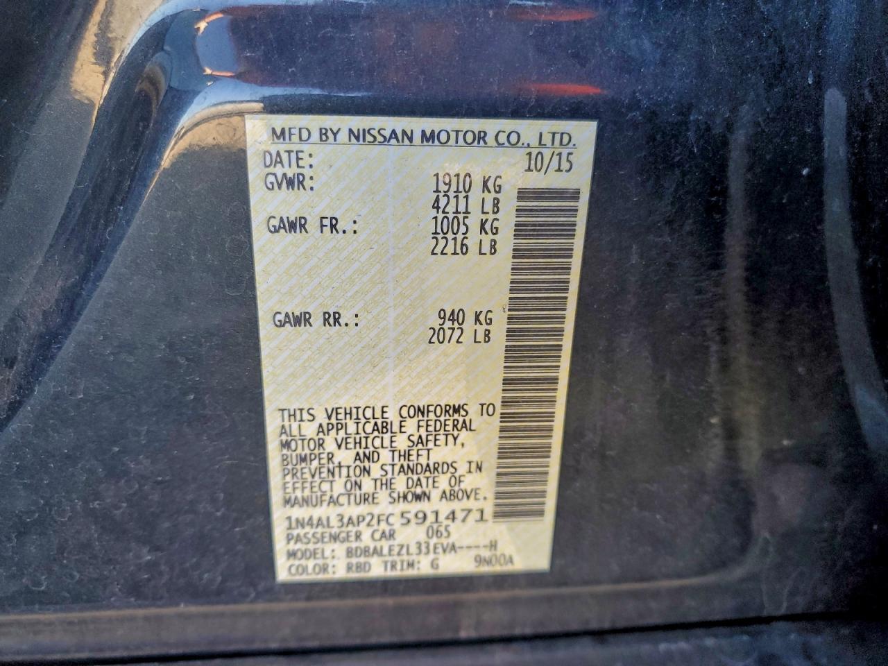 2015 NISSAN ALTIMA 2.5 photo 13