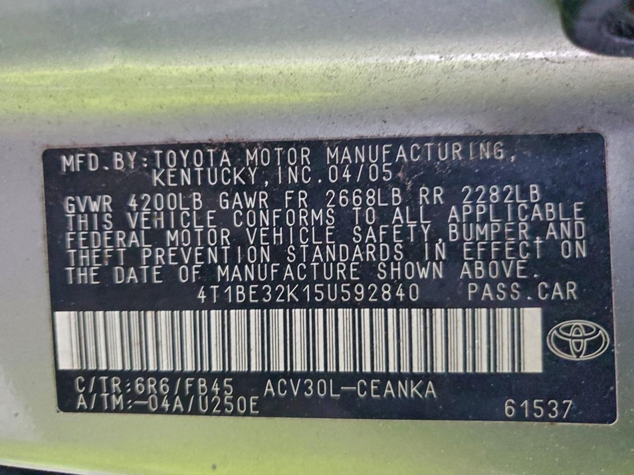 2005 TOYOTA CAMRY LE photo 12
