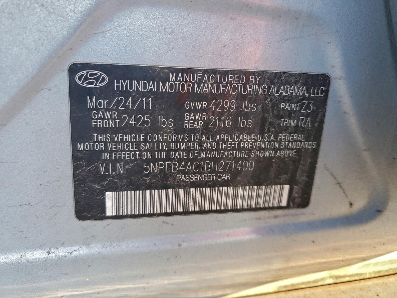 2011 HYUNDAI SONATA GLS photo 12