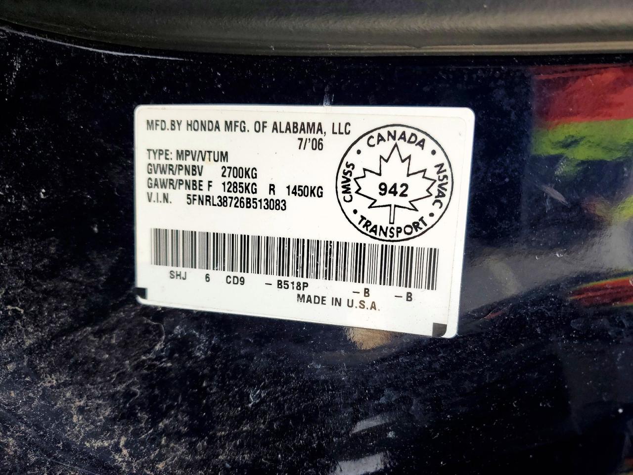 2006 HONDA ODYSSEY EXL photo 13