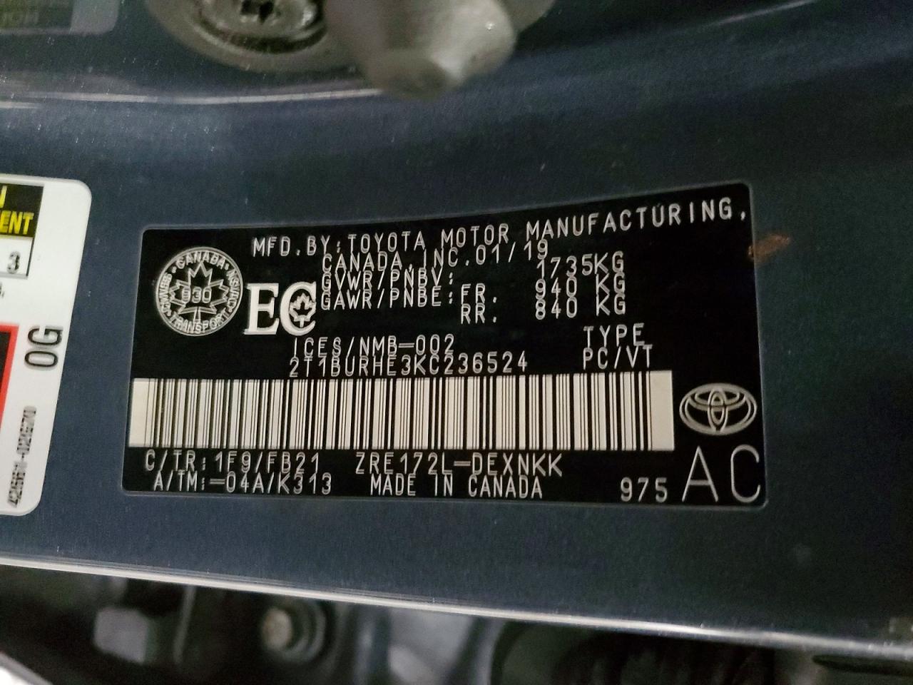 2019 TOYOTA COROLLA L photo 12