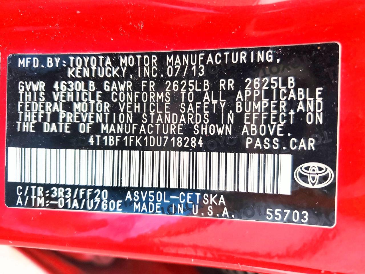 2013 TOYOTA CAMRY L photo 25