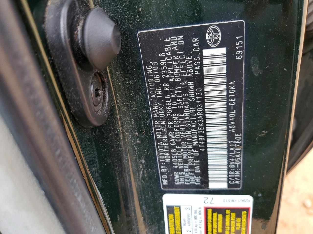 2010 TOYOTA CAMRY BASE photo 12