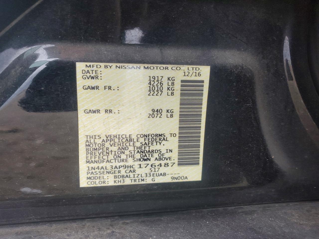 2017 NISSAN ALTIMA 2.5 photo 12