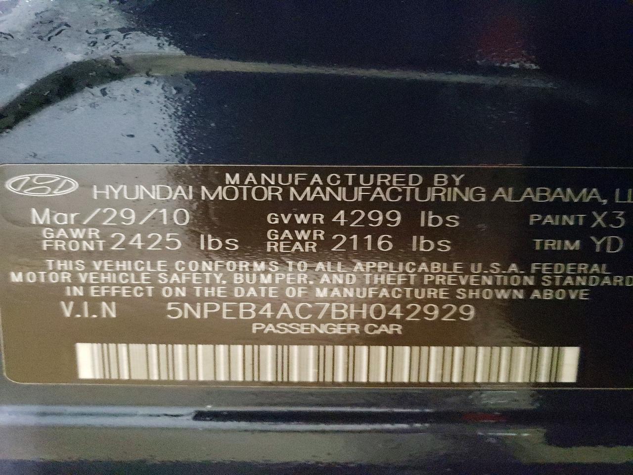 2011 HYUNDAI SONATA GLS photo 13